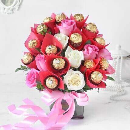 Order Assorted Roses Ferrero Rocher Buy And Send Assorted Roses