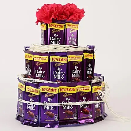 Dairy Milk & Carnations- 3 Tier Arrangement